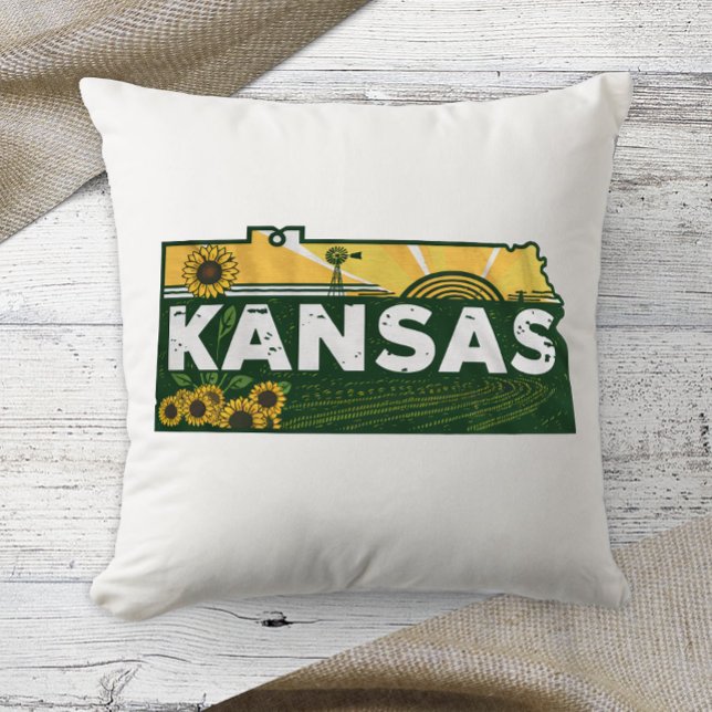 Home State Retro Color Kansas  Throw Pillow (Creator Uploaded)