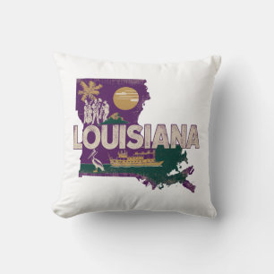 Home State Retro Color Louisiana Throw Pillow