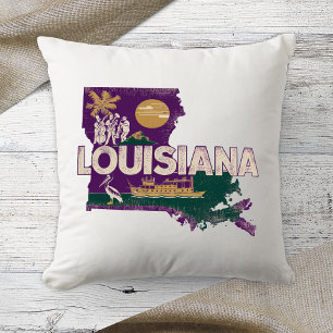 Home State Retro Color Louisiana Throw Pillow
