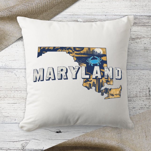 Home State Retro Color Maryland  Throw Pillow (Creator Uploaded)