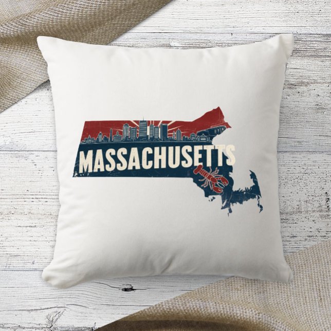 Home State Retro Color Massachusetts  Throw Pillow (Creator Uploaded)