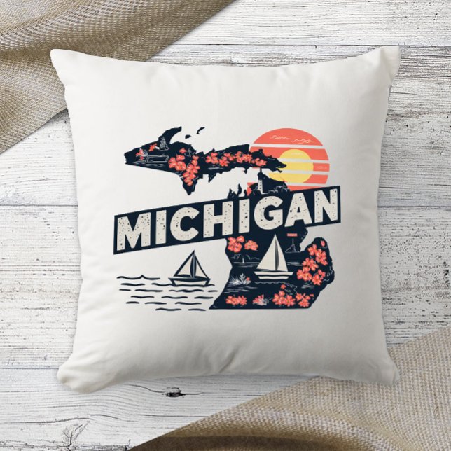 Home State Retro Color Michigan  Throw Pillow (Creator Uploaded)