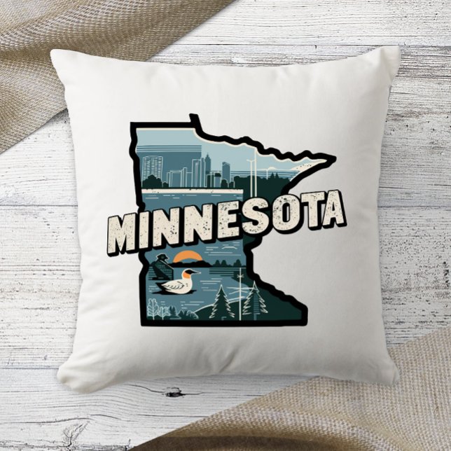 Home State Retro Color Minnesota  Throw Pillow (Creator Uploaded)