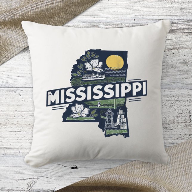 Home State Retro Color Mississippi  Throw Pillow (Creator Uploaded)