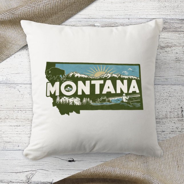 Home State Retro Color Montana  Throw Pillow (Creator Uploaded)