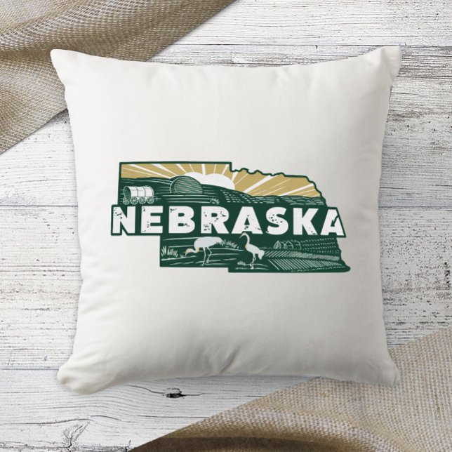 Home State Retro Color Nebraska Throw Pillow (Creator Uploaded)