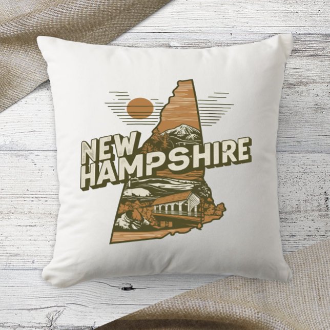 Home State Retro Color New Hampshire Throw Pillow (Creator Uploaded)