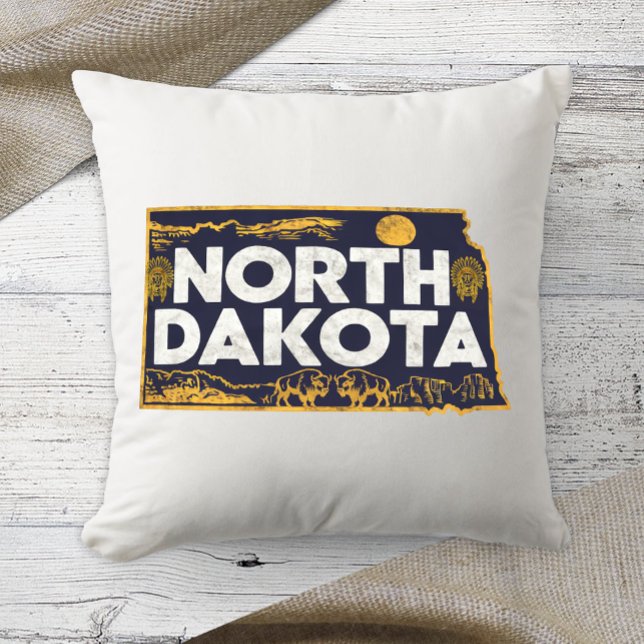 Home State Retro Color North Dakota Throw Pillow (Creator Uploaded)