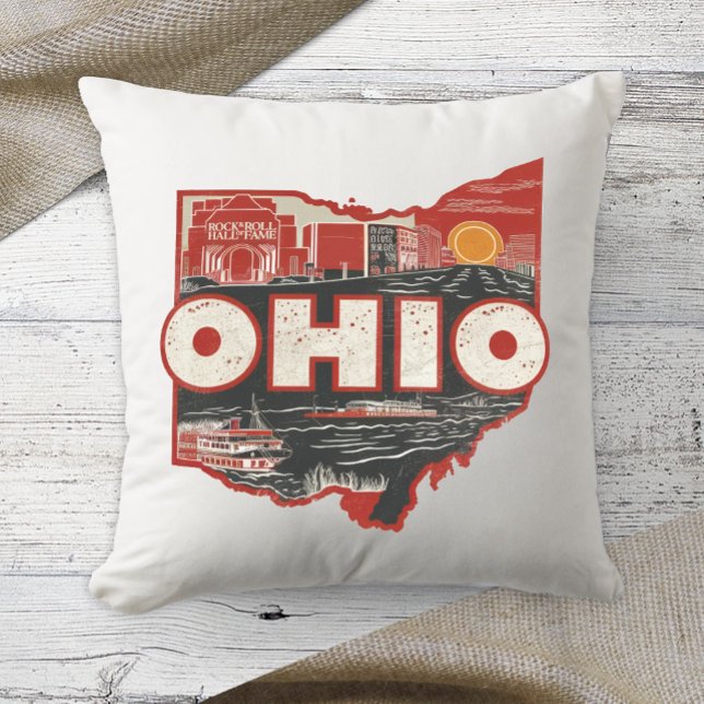 Home State Retro Color Ohio Throw Pillow (Creator Uploaded)