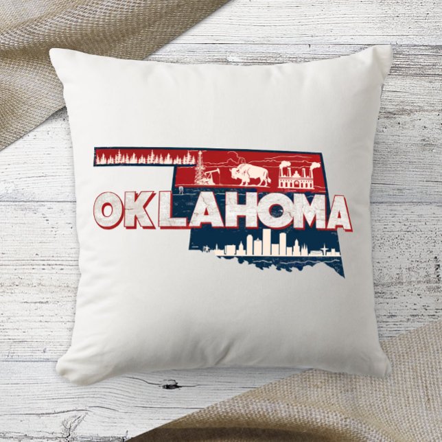 Home State Retro Color Oklahoma Throw Pillow (Creator Uploaded)