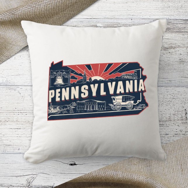 Home State Retro Color Pennsylvania Throw Pillow (Creator Uploaded)