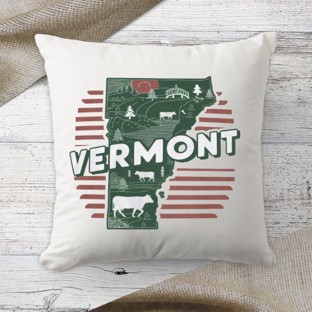 Home State Retro Color Vermont Throw Pillow (Creator Uploaded)