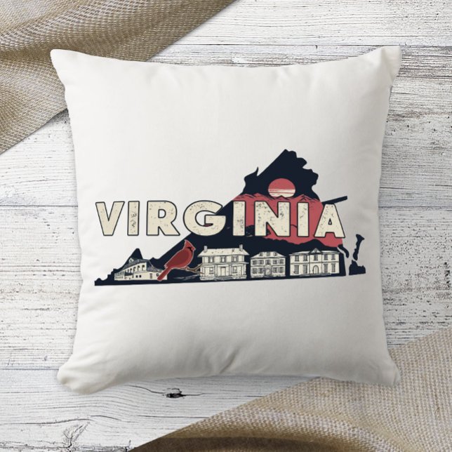 Home State Retro Color Virginia Throw Pillow (Creator Uploaded)