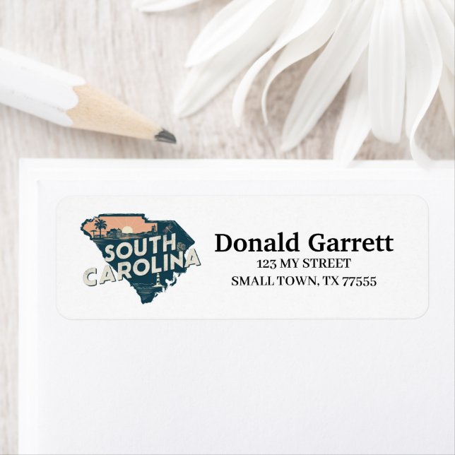Home State South Carolina Retro Color Address Label (Insitu)