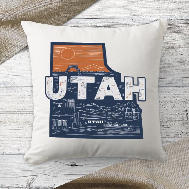 Home State Utah Retro Color Throw Pillow (Creator Uploaded)