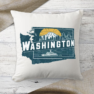 Home State Washington Retro Color  Throw Pillow
