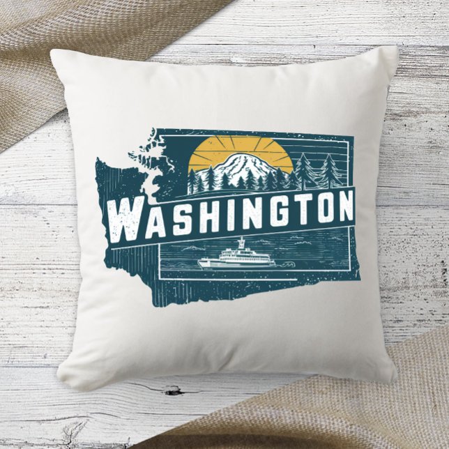 Home State Washington Retro Color  Throw Pillow (Creator Uploaded)
