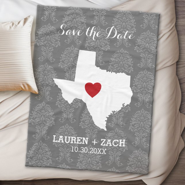 Home State Wedding Save the Date Texas Fleece Blanket (Texas Personalized Fleece Blanket)
