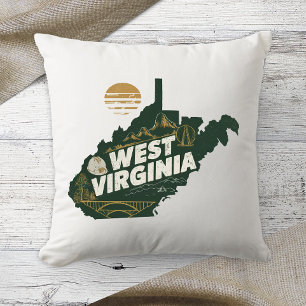 Home State West Virginia Retro Color  Throw Pillow