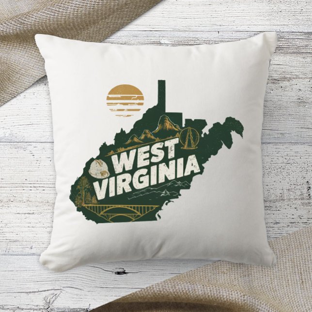 Home State West Virginia Retro Color  Throw Pillow (Creator Uploaded)