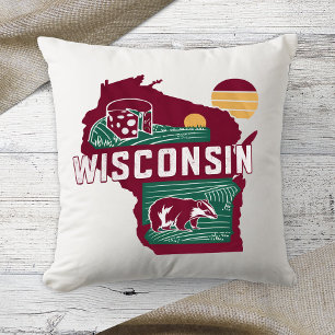 Home State Wisconsin Retro Color Throw Pillow