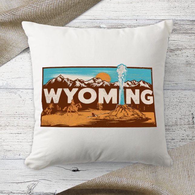 Home State Wyoming Retro Color Throw Pillow (Creator Uploaded)