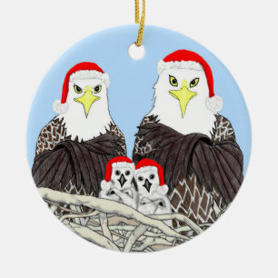 HOME STRONGER SWFL EAGLE NEST COVER C SANTA HATS CERAMIC ORNAMENT