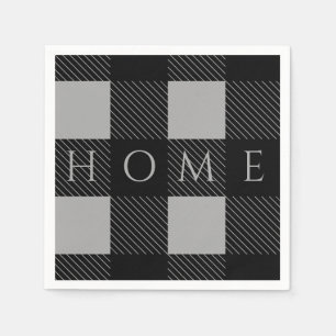 Home Stylish Gray Black Buffalo Plaid Check Napkins