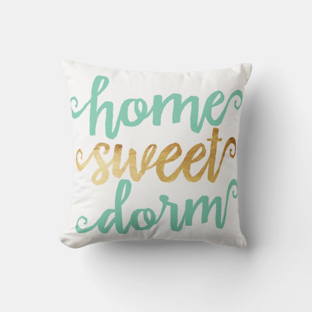 Home Sweet Dorm Gold Chevron Throw Pillow (Front)