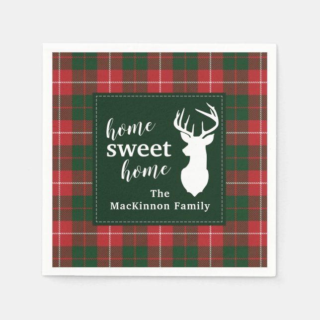 Home Sweet Family Christmas Tartan MacKinnon Napkins (Front)