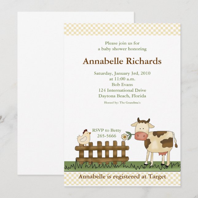 Home Sweet Farm Cow Invitation 5 x 7 (Front/Back)