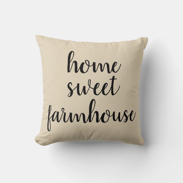 Home Sweet Farmhouse Beige Throw Pillow (Front)