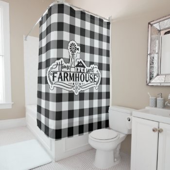 Home Sweet Farmhouse Black And White Buffalo Plaid Shower Curtain by GermanEmpire at Zazzle