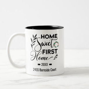 Home Sweet First Home Personalized Address Two-Tone Coffee Mug