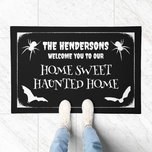 Home Sweet Haunted Home Black Halloween Doormat