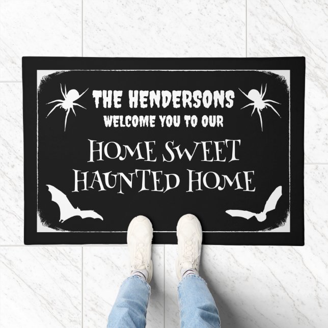 Home Sweet Haunted Home Black Halloween Doormat (Indoor)