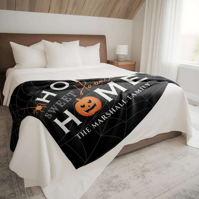 Home Sweet Haunted Home Personalized Halloween Fleece Blanket (Creator Uploaded)
