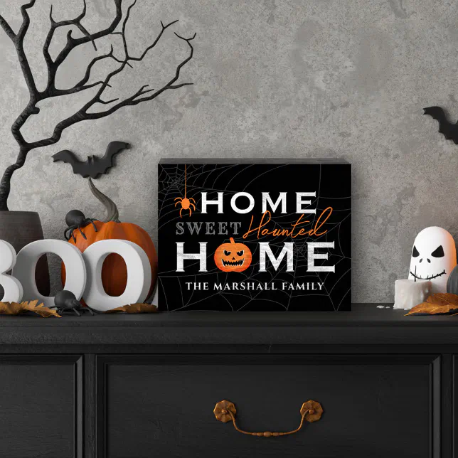 Home Sweet Haunted Home Personalized Halloween Wooden Box Sign
