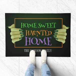 Home Sweet Haunted Home Scary Witch Hand Family Doormat