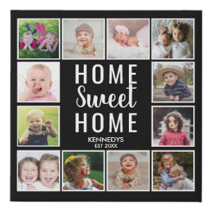 Home Sweet Home 12 Photo Collage Frame  Black Faux Canvas Print