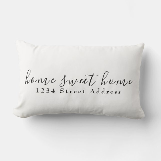 Home Sweet Home & Address | Script | White Lumbar Pillow (Front)