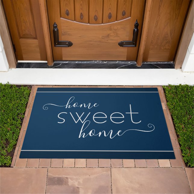 Home Sweet Home Adorable Modern Cute Navy Blue Doormat (Outdoor)