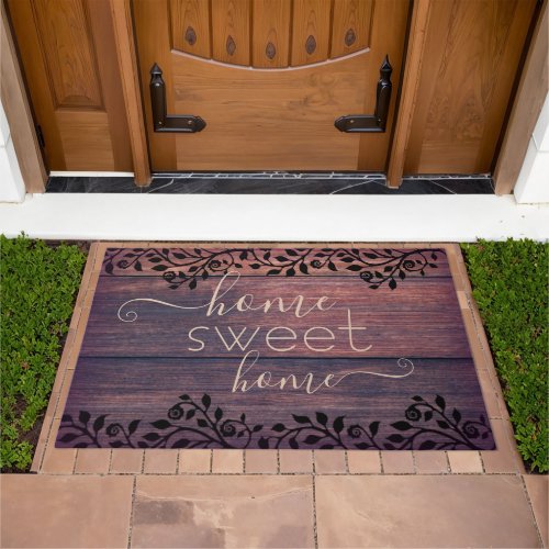 Home Sweet Home Adorable Rustic Brown Wood Taupe Doormat