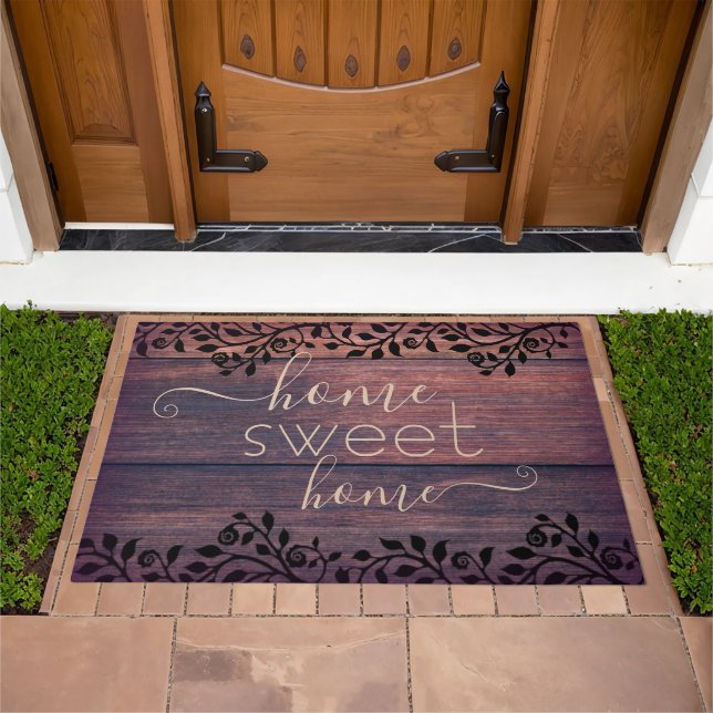 Home Sweet Home Adorable Rustic Brown Wood Taupe Doormat (Outdoor)