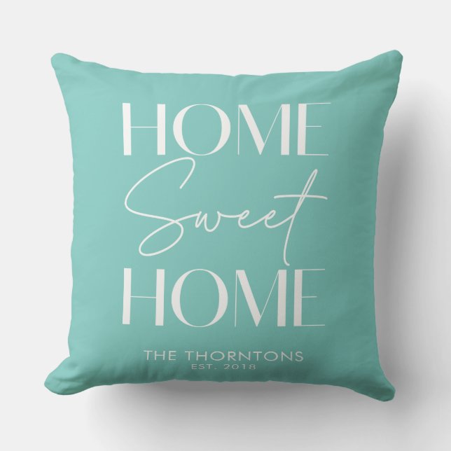 Home Sweet Home Aqua Green Solid Throw Pillow (Front)