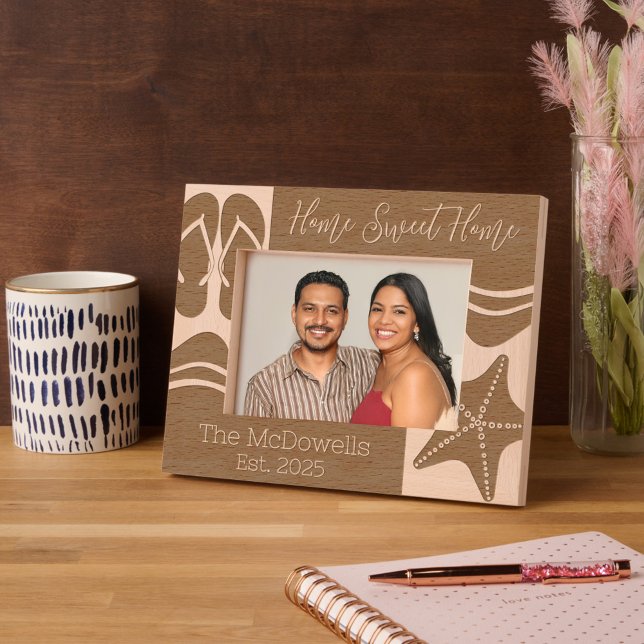 Home Sweet Home Beach Theme Engraved Frames (Beach Themed Personalized Frame)