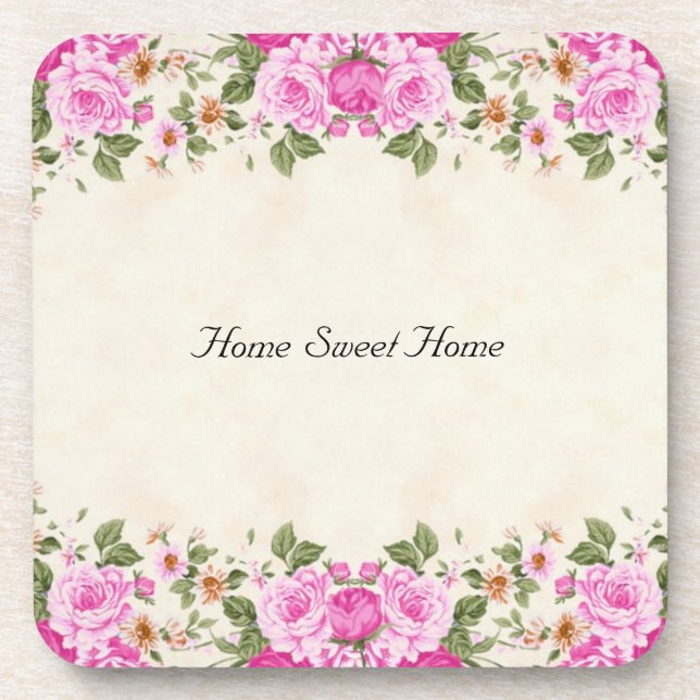 Home Sweet Home & Beautiful Pink Flowers Beverage Coaster (Front)