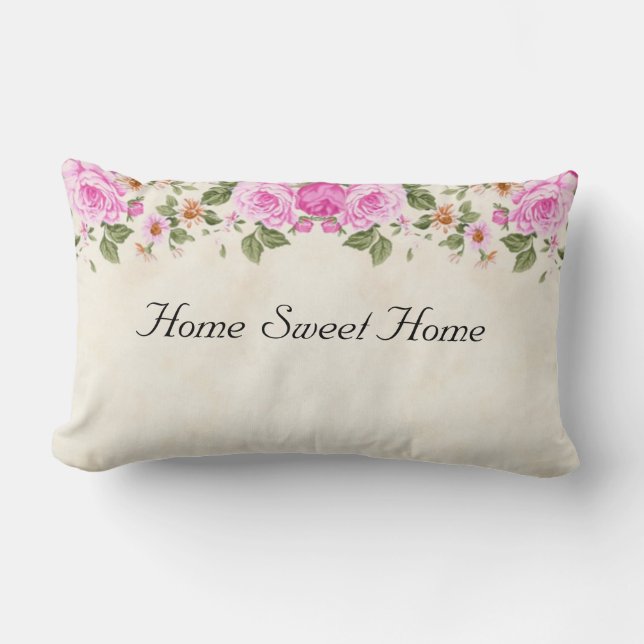 Home Sweet Home & Beautiful Pink Flowers  Throw Pi Lumbar Pillow (Front)