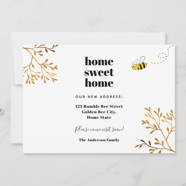 Home sweet home bee gold foliage moving  announcement (Front)