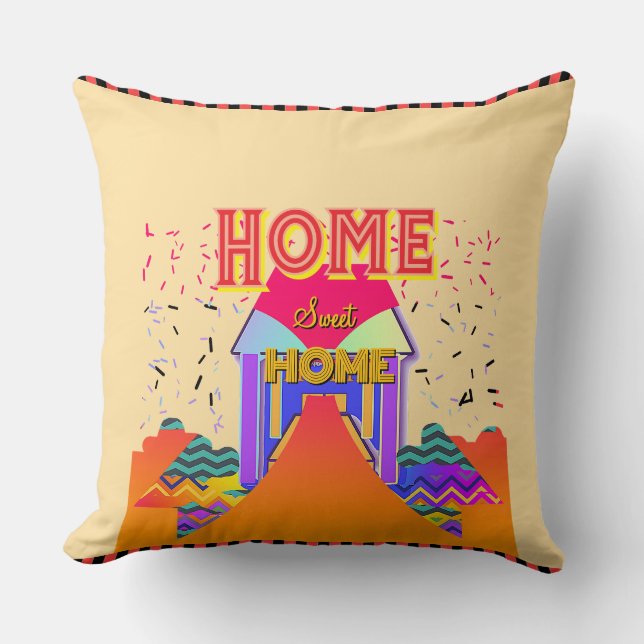 Home Sweet Home Beige Red Reverse      Throw Pillow (Front)
